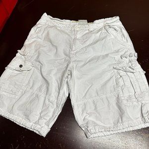 Escapism Mens White Elastic Waist Slash Pockets Flat Front Cargo Shorts Size 36W